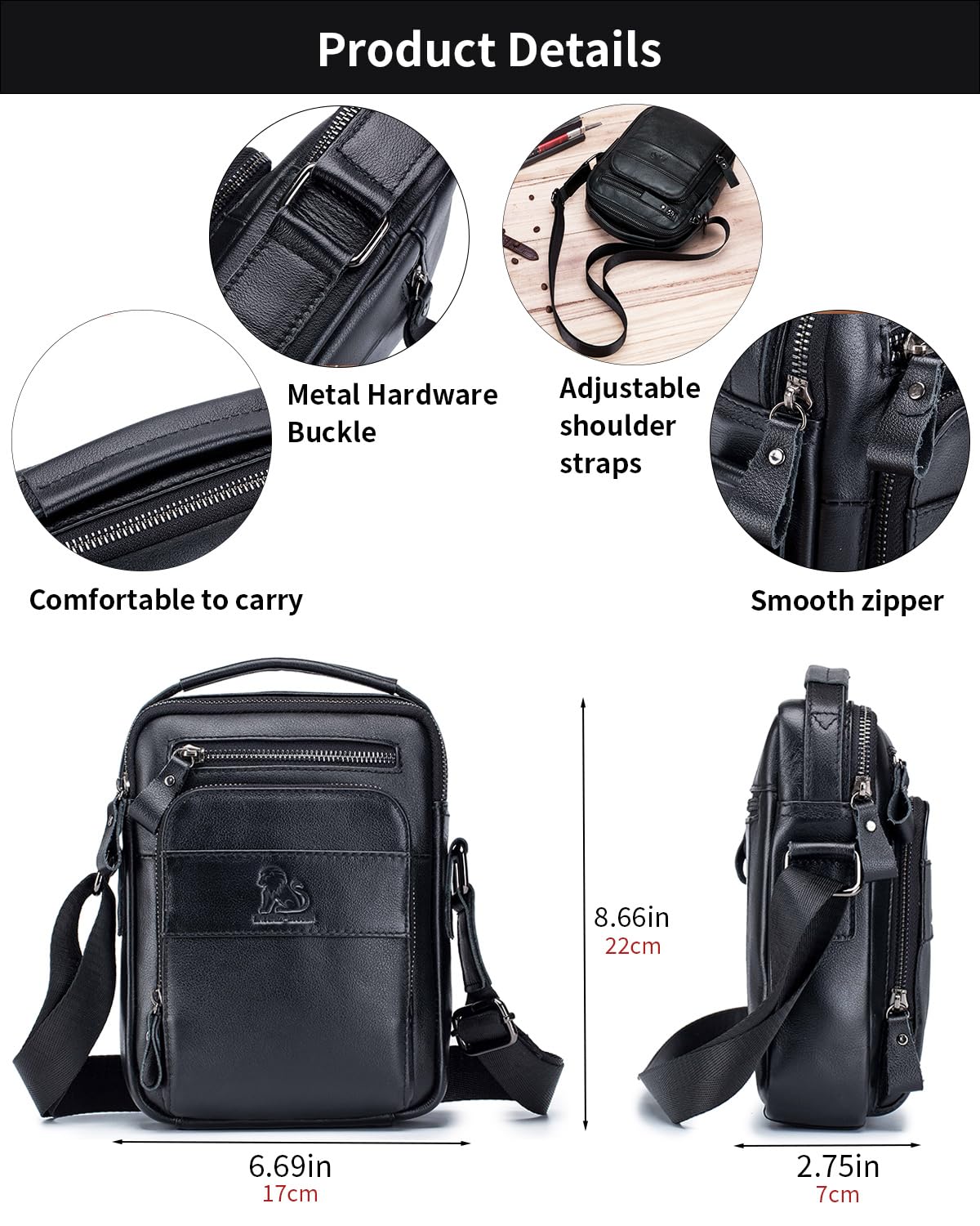 STEELLION Men's Vinatge Leather Crossbody:Compact with Organized Pockets,Stylish & Functional for Everyday Carry (black)