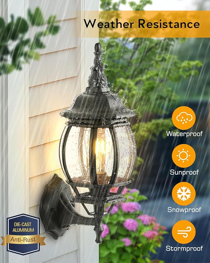 VIANIS Outdoor Wall Lights, Dusk to Dawn Outdoor Garage Light Wall Mount, Black Exterior Light Fixture for House, Exterior Sconce Lights for Coach, Waterproof Outside Porch Lights Wall Lantern Lamp