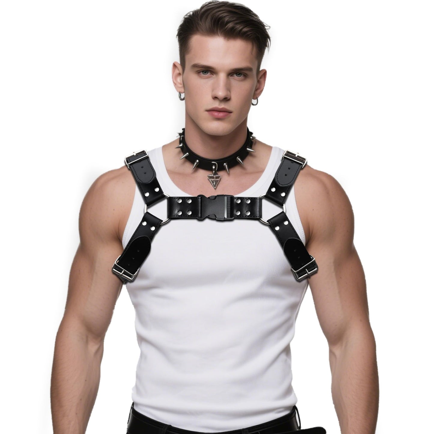 Handmade Punk Men's PU Leather Harness - Adjustable Straps with Alloy Buckles, Unique Gothic Fashion Accessory (Quick-release buckle)