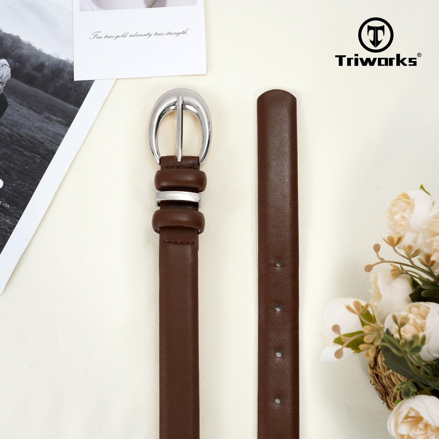 TRIWORKS 3 Pack Women Leather Belt for Jeans Pants Fashion Ladies Faux Leather Belt with Silver Buckle