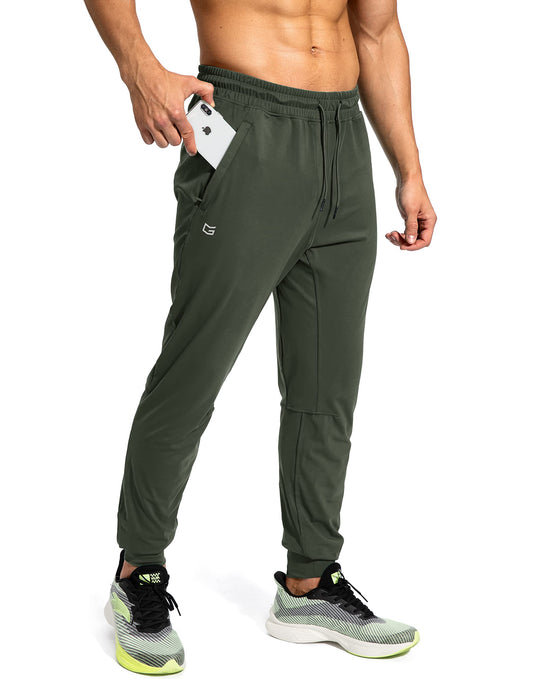 G Gradual Men's Sweatpants with Zipper Pockets Athletic Pants Traning Track Pants Joggers for Men Soccer, Running, Workout(Olive Green,L)