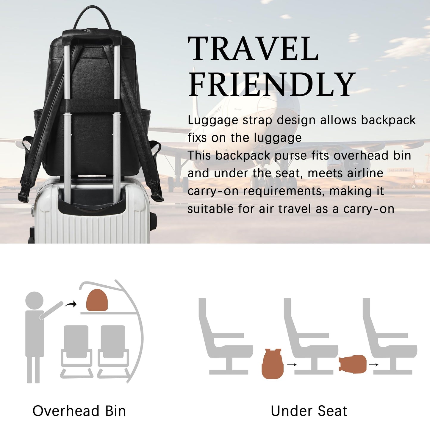 Mroede Laptop Backpack for Women,Leather Backpack with 15.6 inch Laptop Compartment,Large Capacity Computer Backpacks Purse,Carry-on Travel Backpacks,Casual Daypack for Work Business College,Black