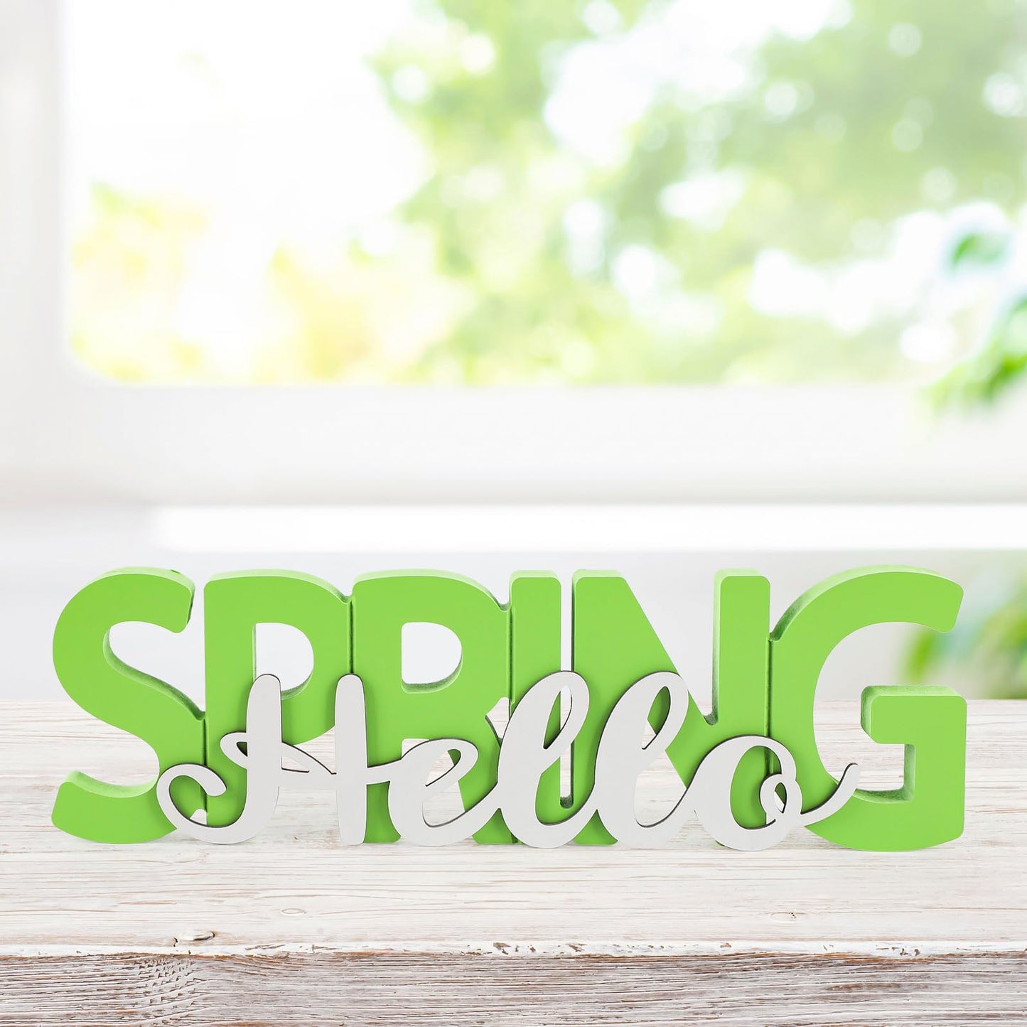 COCHIE Wooden Hello Spring Sign, Spring Decorations for Home, Office, Shelf, Mantel, Indoor, Wood Spring Decor, Spring Table Top Party Decoration (Hello Spring)
