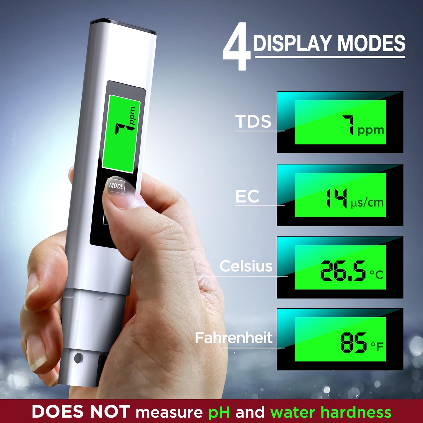 2025 All-New 4 in 1 Tds Meter Digital Water Tester - Accurate and Reliable TDS EC & Temp(°C,°F) Meter - 0-9999ppm - Professional Testing for Drinking Water, RO/DI System, Aquariums etc