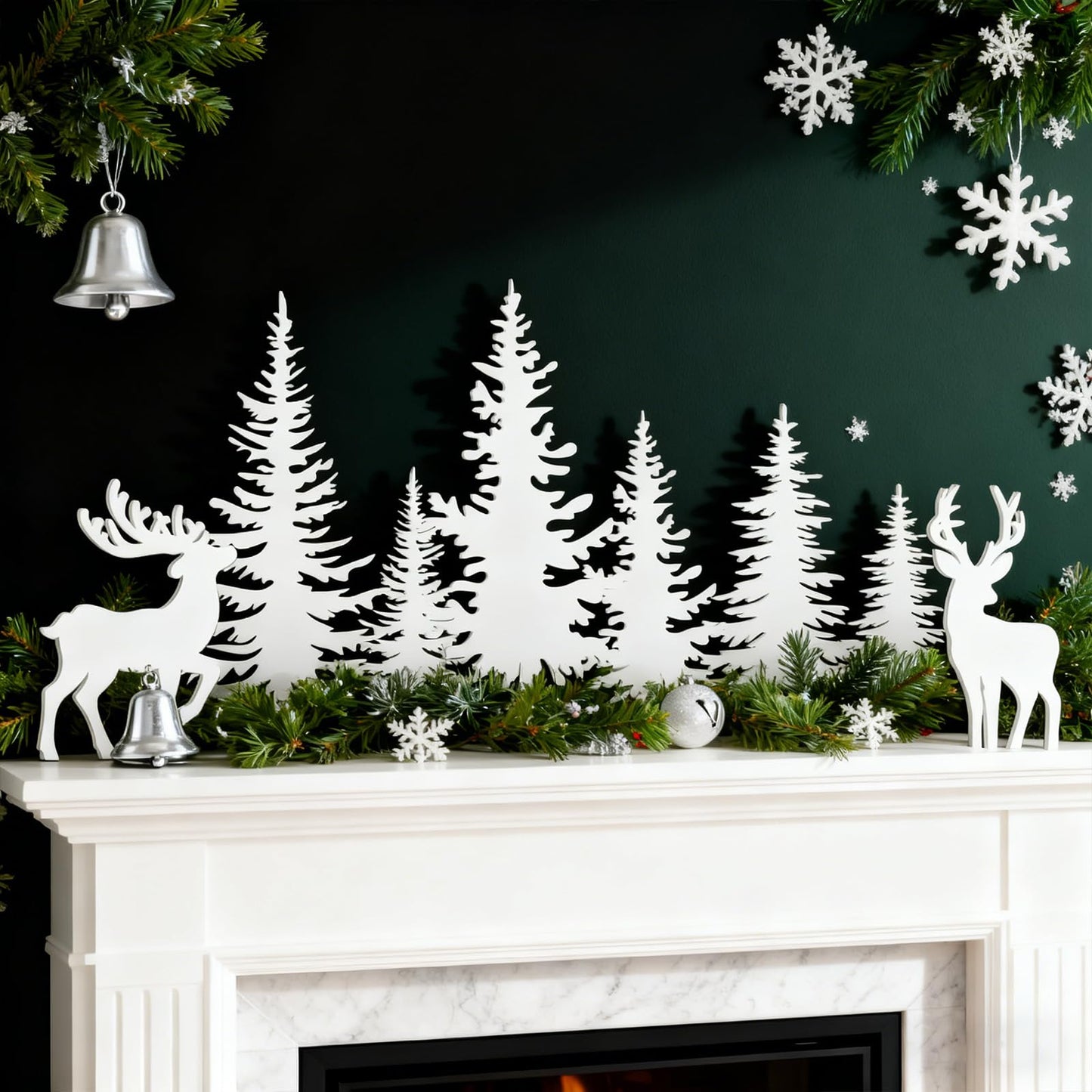 Whaline 8Pcs Christmas Wood Table Sign Xmas Cedar Elk Tabletop Centerpieces Rustic Tiered Tray Decor for Farmhouse Winter Holiday Home Office Mantel Table Fireplace Shelf