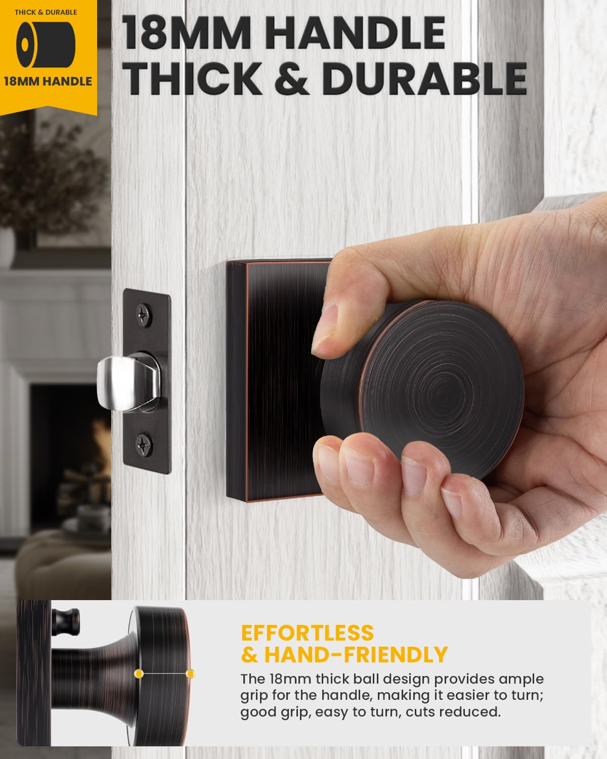 Goldenwarm Oil Rubbed Bronze Privacy Door Knob for Interior Doors, Zinc Alloy Bronze Door Knob Interior for Bedroom & Bathroom, Keyless Lock with Emergency Release, Adjustable & Reversible - 1 Pack