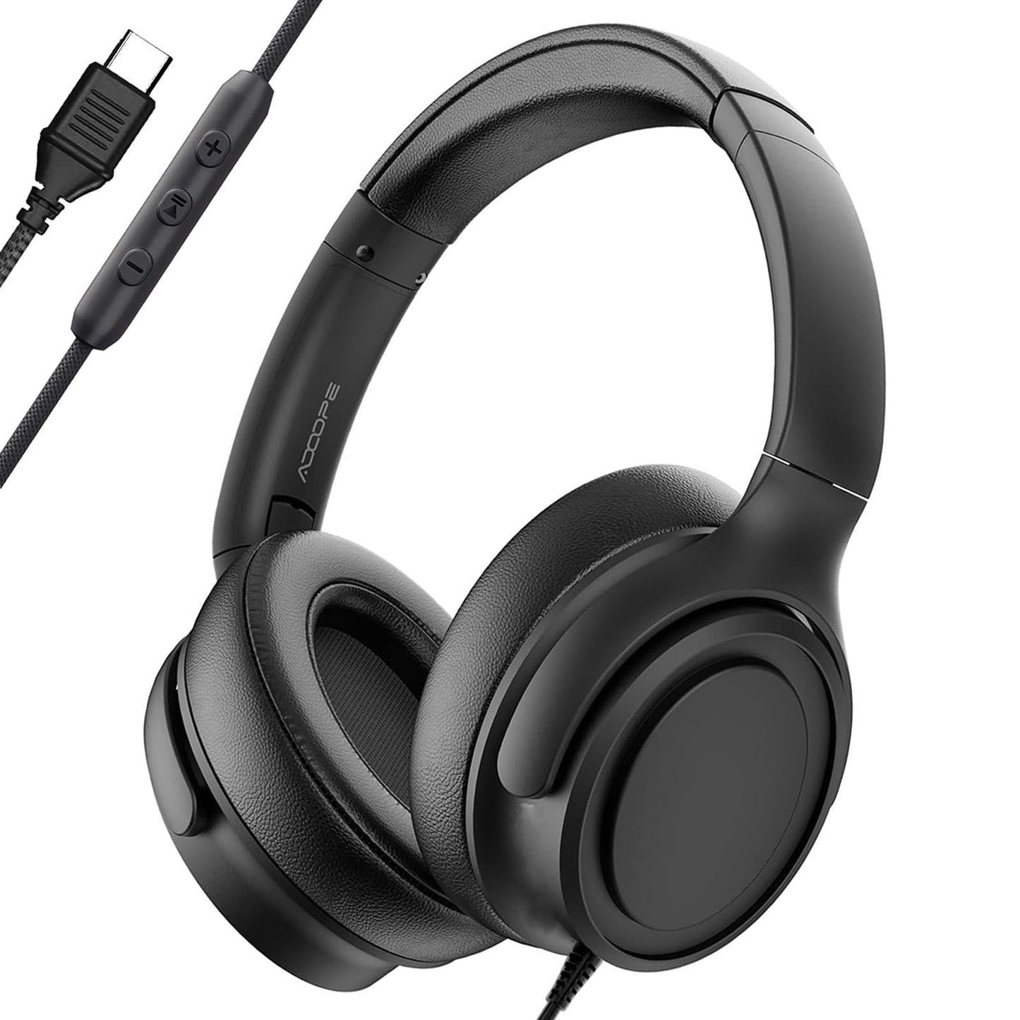 ADOOPE Wired Over-Ear Headphones with USB C Connector, Hi-Fi Stereo Sound, Noise-Isolating Ear Cups, Comfortable Fit for USB C Devices (No Bag, Black)