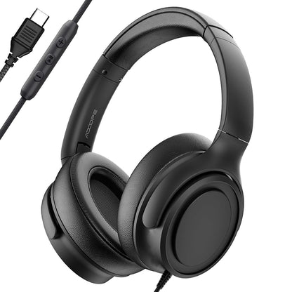ADOOPE Wired Over-Ear Headphones with USB C Connector, Hi-Fi Stereo Sound, Noise-Isolating Ear Cups, Comfortable Fit for USB C Devices (No Bag, Black)