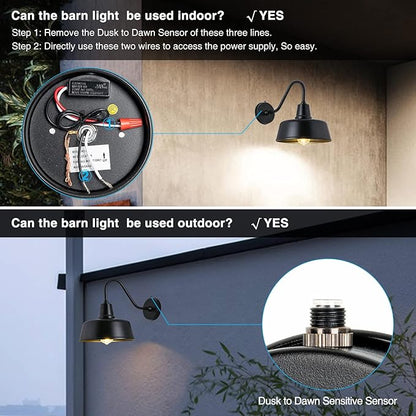 Gooseneck Barn-Lights Outdoor Fixture - 11 inch Farm Style Black Large Lighting Farmhouse Exterior Sconce Wall Light for House, Dusk to Dawn Sensor Front Door Porch Garage (11 inch)