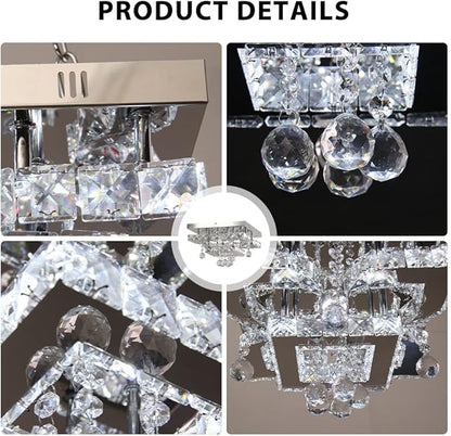 CXGLEAMING 11.8" Modern Crystal Chandelier LED Ceiling Light Fixture Suitable for Kitchen Corridor Hallway Bedroom Bathroom Dining Room 4 Petals/Raindrop Ball Square Wall Switch （Warm Light）