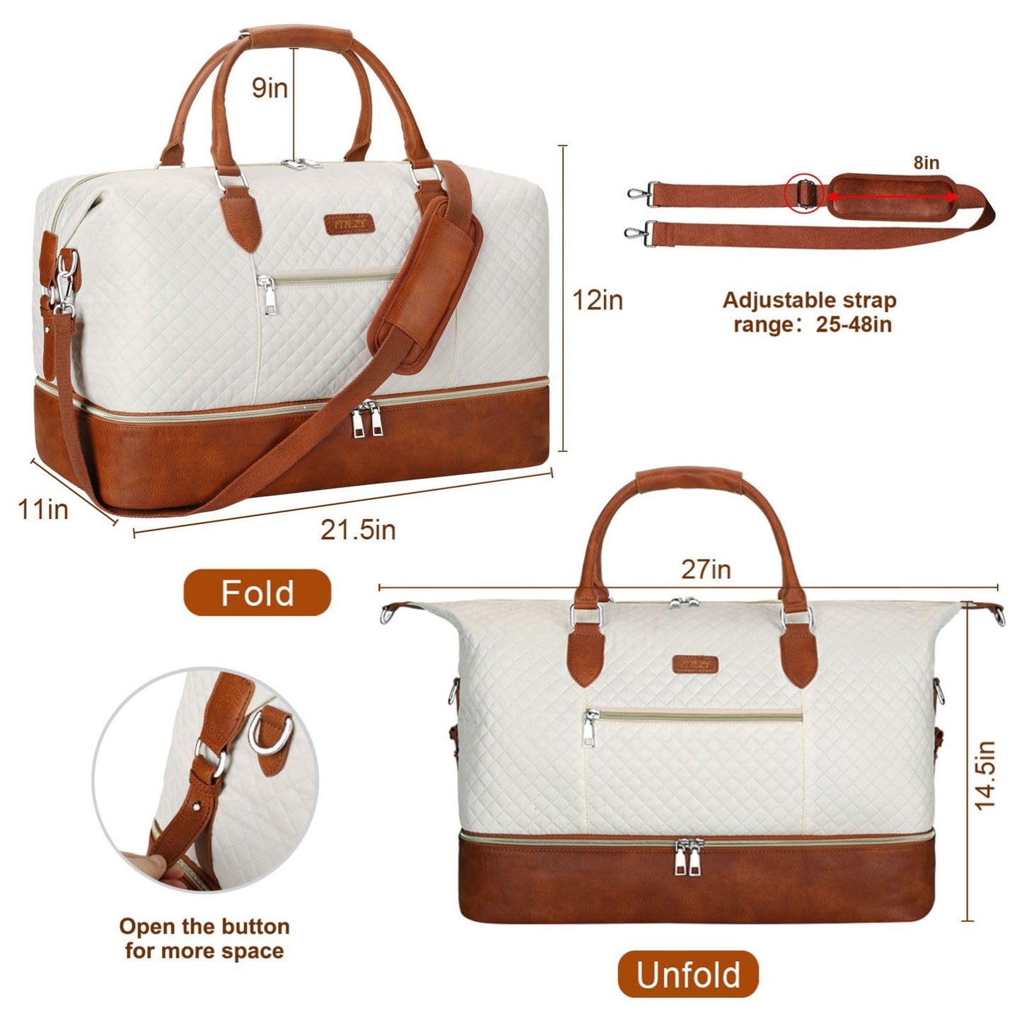 Weekender Bag for Women, Travel Duffel Bag Carry On Overnight Bag with Shoe Compartment Large Nylon Travel Weekend Tote Bag