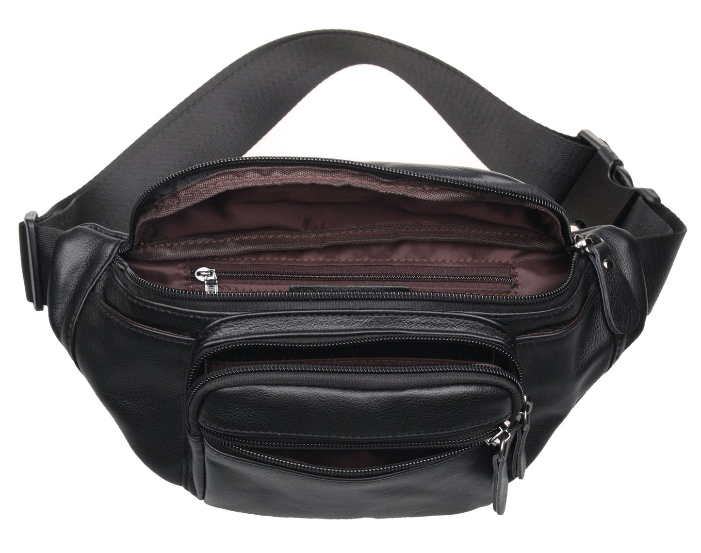 Polare Napa Leather Fanny Pack Waist Bag For Outdoor Travel Camping Cycling Running Black-Small