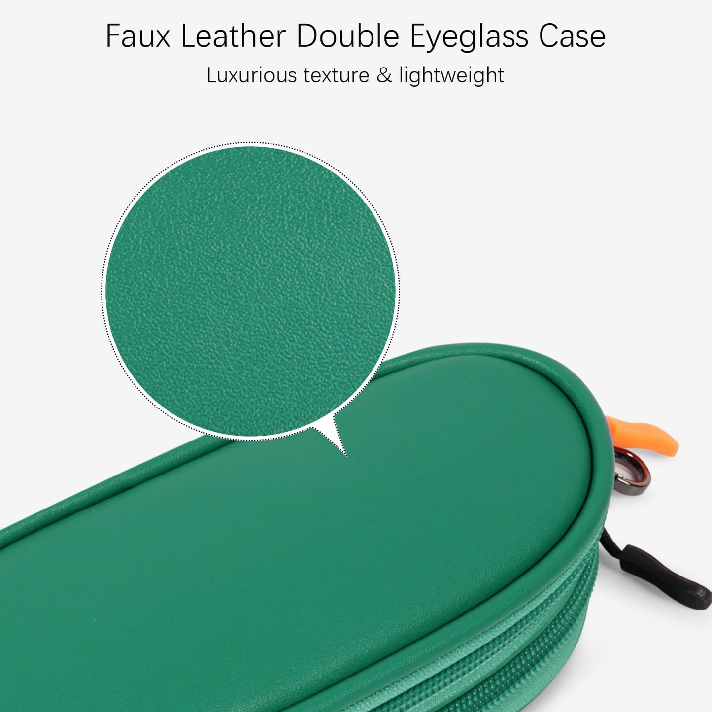 Tangoner Double Eyeglasses Case with Zipper – Faux Leather Soft Sunglasses Pouch, Portable Travel Glasses Holder with Keychain Clip for Men & Women (Green PU)