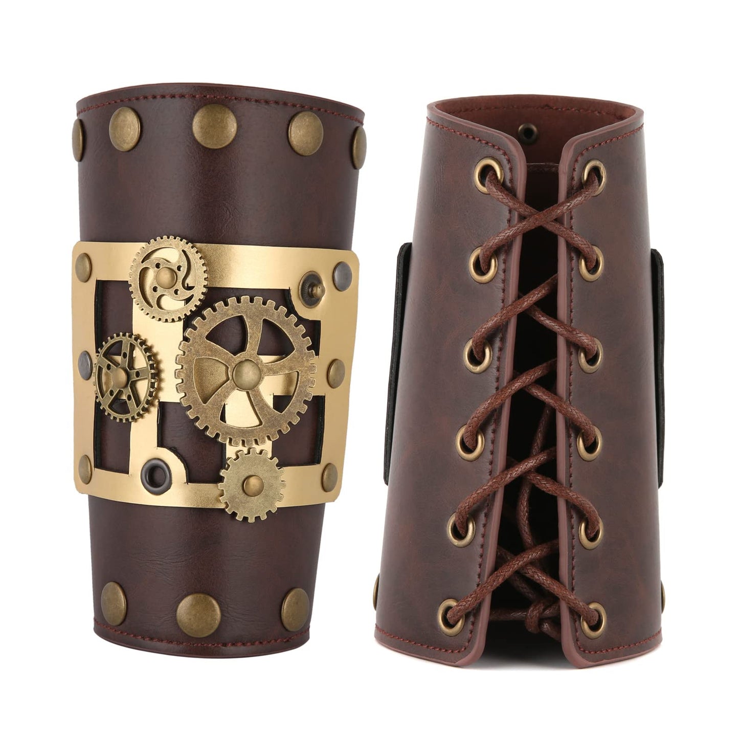 HZMAN Men's Gothic Steampunk Bracers, Leather Arm Guards for Women, Medieval Wristband for LARP/COSPLAY, One Size Adjustable