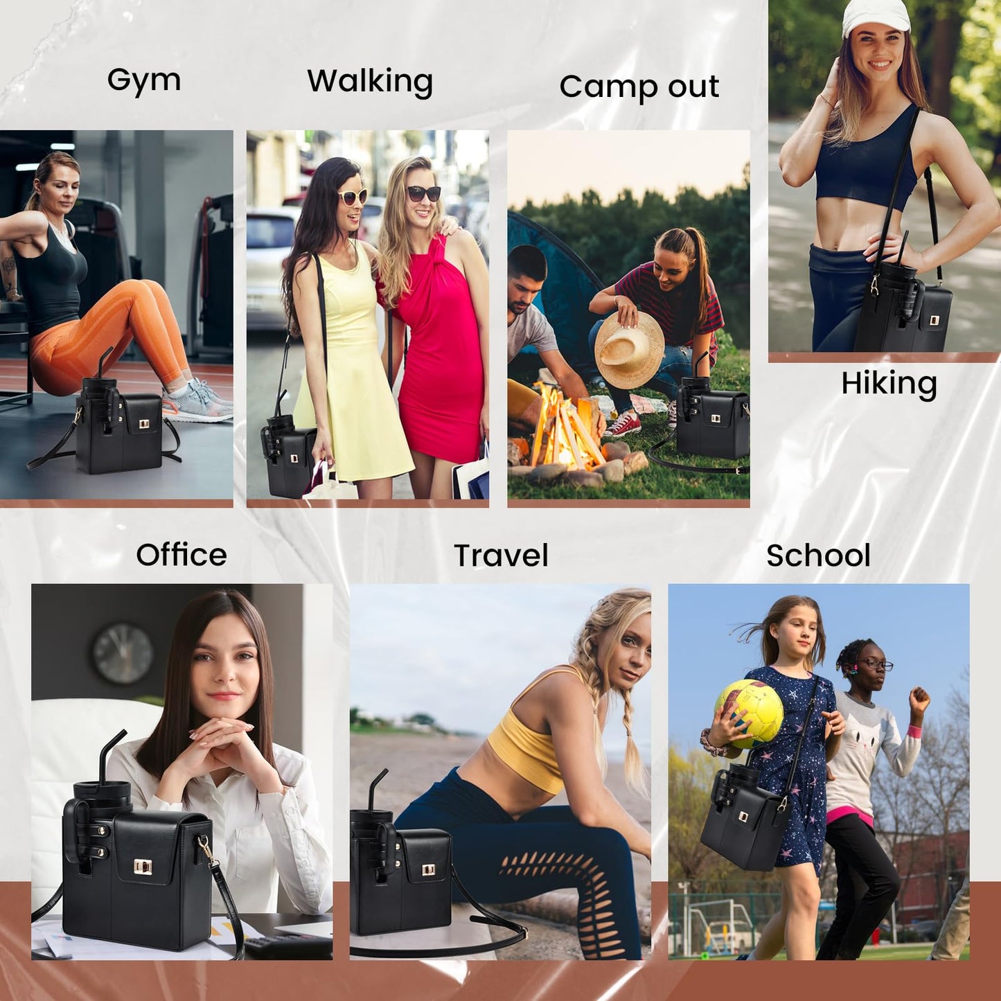 Outdoor Portable Crossbody Water Cup Storage Bag Crossbody Case with Sports Water Bottle Holder for Women Tumbler Purse with Water Bottle Pocket Compatible with Most Water Bottles Carrier Bag, Black