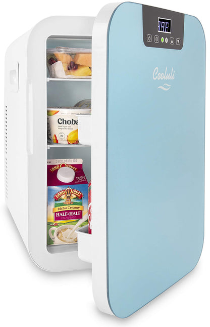 Cooluli 20L Mini Fridge For Bedroom - Car, Office Desk & College Dorm Room Glass Front Digital Temperature Control 12v Small Refrigerator for Food, Drinks, Skin Care, Beauty Breast Milk (Blue)
