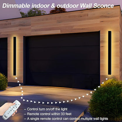 47IN Modern Outdoor Wall Light LED Long Wall Lighting Exterior Light Fixture IP65 Waterproof Wall Lamps, 2700K-6500K Dimmable Black Wall Sconce for Garage, House