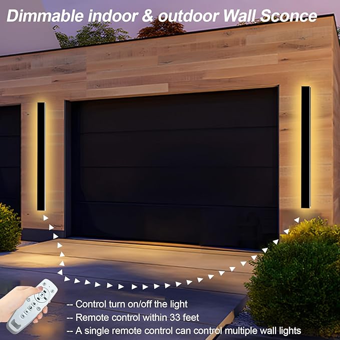 2 Pcs 79in Modern Outdoor Wall Lights, 2700K-6500K Dimmable Outdoor Wall Sconce Long Wall Light with Remote Control Exterior Linear Wall Lighting Fixtures for Garage House