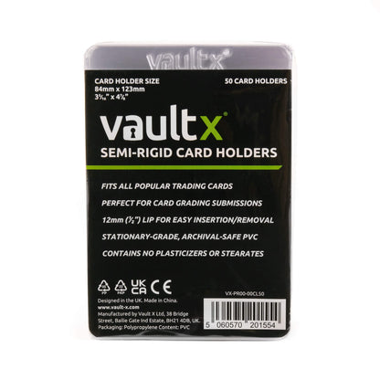 Vault X Semi-Rigid Trading Card Holders (50 Pack), Hard Sleeves for Trading Card Grading Submissions, Card Protectors