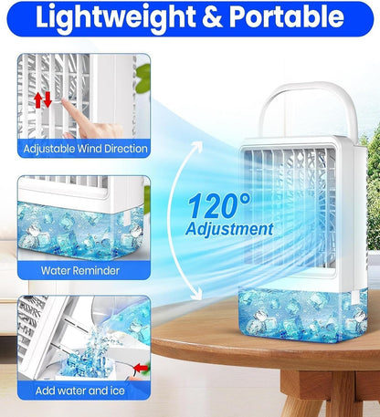 Portable Air Conditioners Ice Fan That Blow Cold Air USB Mini Air Conditioners 3 Wind Speed & 7 Colorful LED Light Cool Mist &Timer Evaporative Air Cooler Personal AC For/Bedroom/Desk/Room/Tabletop