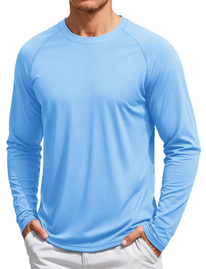 TACVASEN Men's Sun Shirt UPF 50+ Long Sleeve Shirts UV Protection Lightweight Summer Rash Guard Quick Dry Fishing T-Shirts Blue L