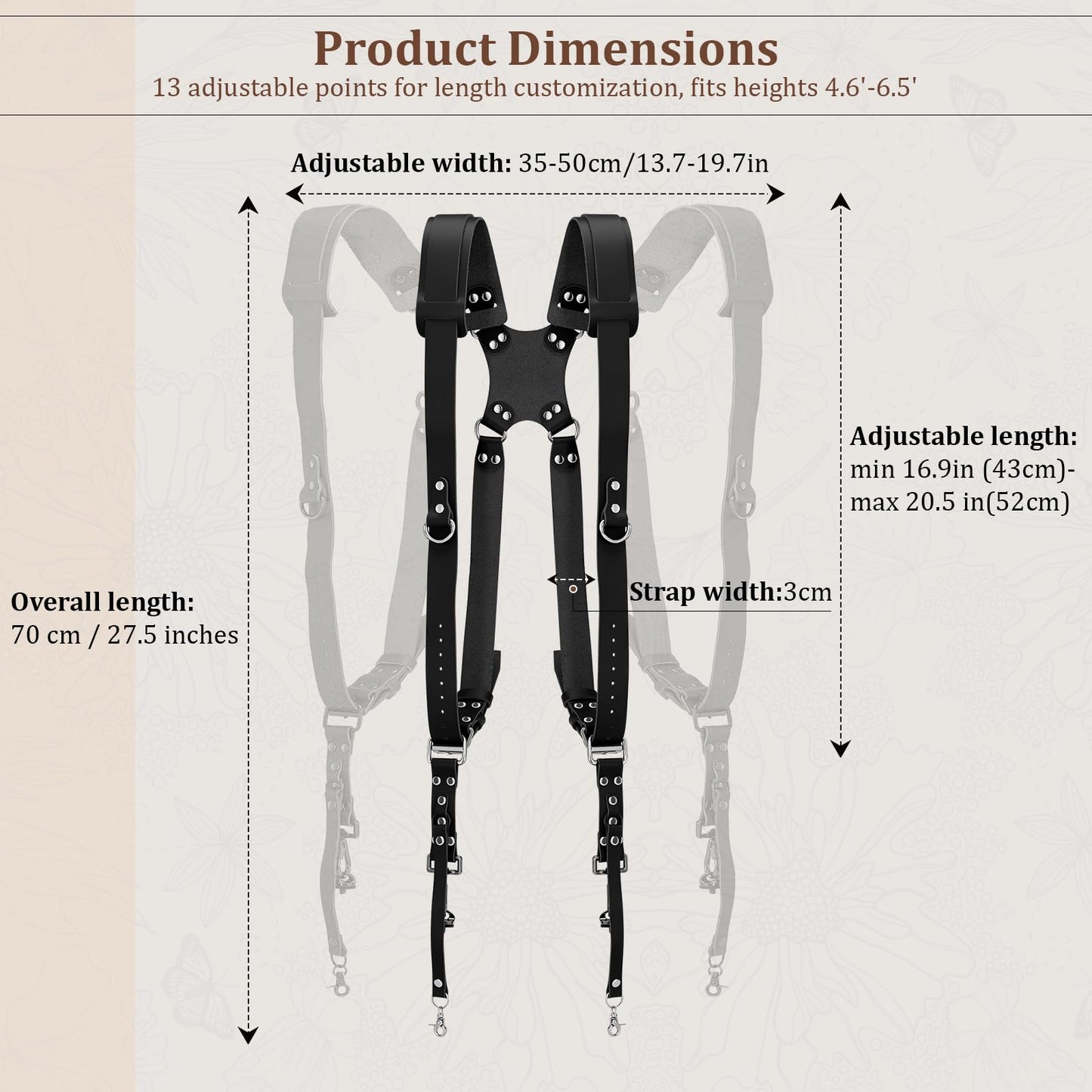 Jumyee Double Camera Harness for 2 Cameras, Adjustable Dual Shoulder Leather Camera Strap for DSLR/SLR(Black Leather)