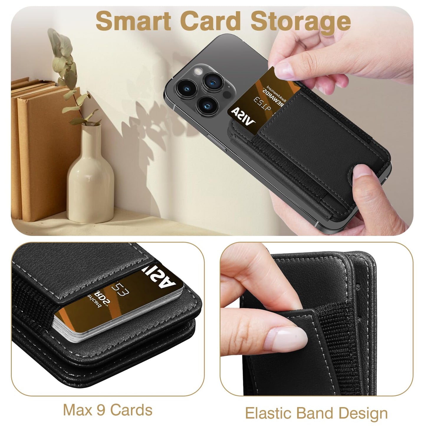 LOHASIC Magnetic wallet for iPhone 12/13/14/15/16/17 Pro/Pro Max/Plus – 10+ Cards MagSafe Wallet,Bi-Fold Detachable magnetic phone wallet/Card Holder, RFID Blocking, PU Leather, Black