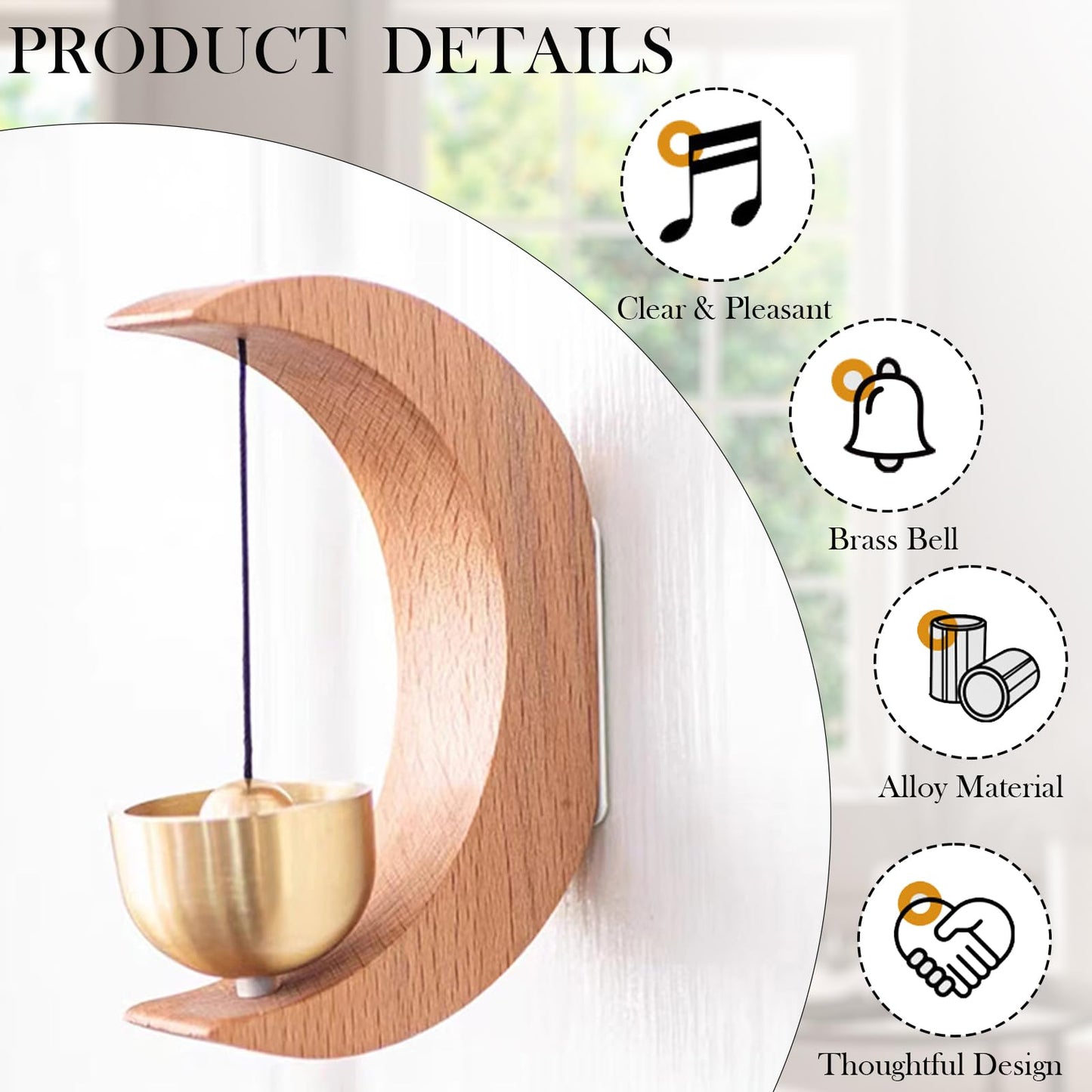 Magnetic Brass Bell for Door Opening (Beech Wood Prosperity Bird Door Chime)