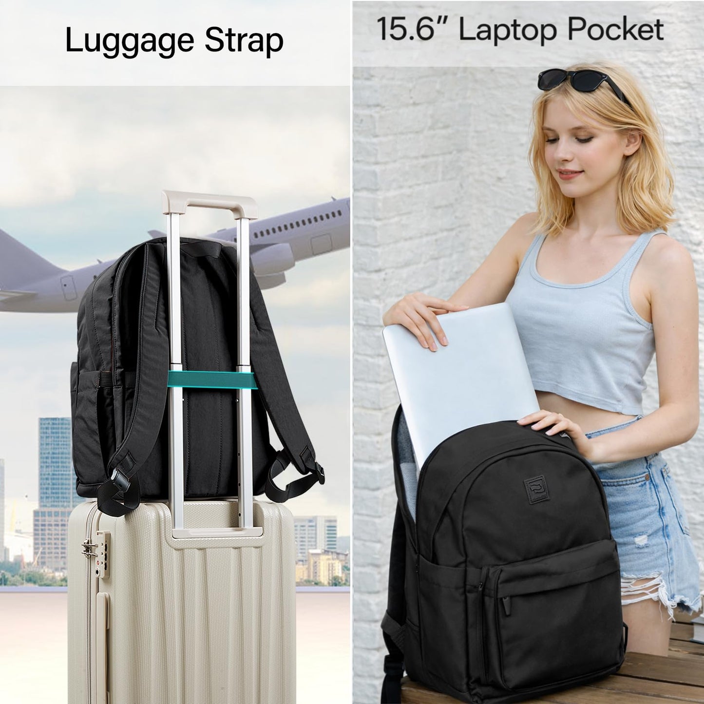 Hanke Travel Backpack for Women Men, 15.6 Inch Laptop College Backpack, Lightweight Small Computer Bookbag, Water-Resistant Casual Daypack, Grey