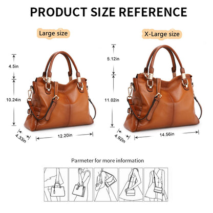 Kattee Women's Genuine Leather Purses and Handbags, Satchel Tote Shoulder Bag (Brown)