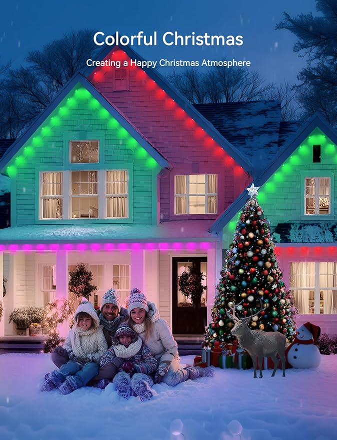 200FT Permanent Outdoor Lights for House -Eaves Lights with 100 IC+RGBCW LED IP67 Waterproof, Smart Outside LED Christmas Light with App/Remote, Eternity Lighting for Holiday/Daily