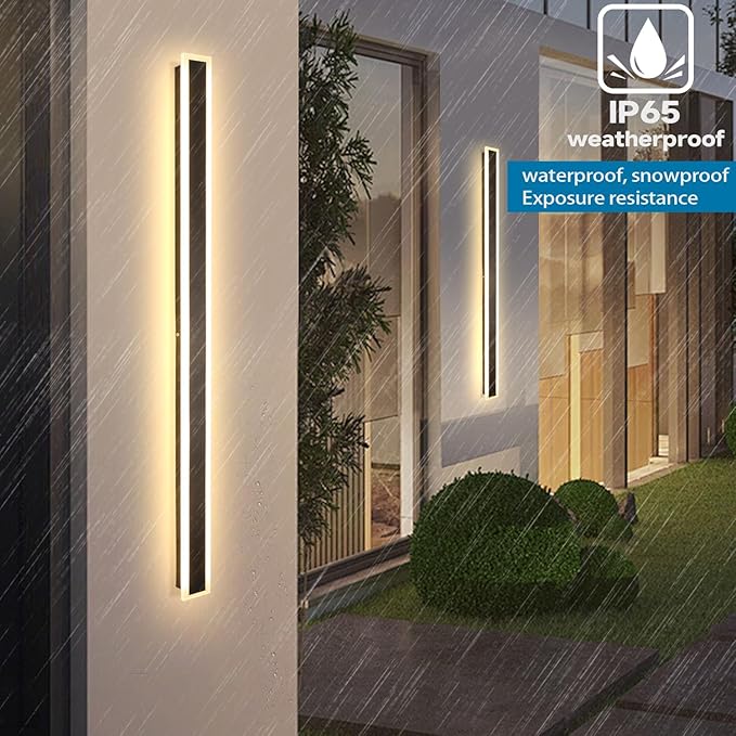 Modern Outdoor Wall Light, 2 Pack 59 Inch Exterior Wall Sconce - Dimmable 3000K-6000K - IP65 Waterproof Black LED Long Wall Light for House Porch Garage Patio