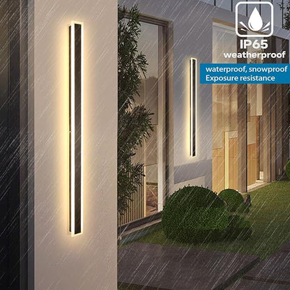 Modern Outdoor Wall Light, 2 Pack 59 Inch Exterior Wall Sconce - Dimmable 3000K-6000K - IP65 Waterproof Black LED Long Wall Light for House Porch Garage Patio