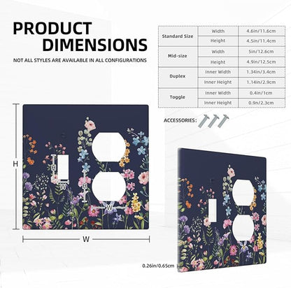 Decorative Light Switch Cover Plate Rustic Wild Floral Darkground Vintage Watercolor Flower 2 Gang Outlet Covers 1 Toggle 1 Duplex Wall Plate Decorate Electrical Switch Plate Covers