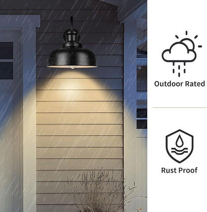 Solar Barn Lights for Outside, Gooseneck Outdoor Wall Lights Solar Powered, Farmhouse Exterior Wall Sconces, Industrial Exterior Lighting Fixture, Rustic Lantern for Garage, Barn, Shed,RZSR007-2