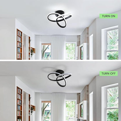 Goeco LED Ceiling Lights, 9.8'' Hallway Modern Spiral Design Flush Mount Ceiling Light, 6000K Blalck Ceiling Light Fixture for Bedroom, Kitchen, Living Room, Office, Stair