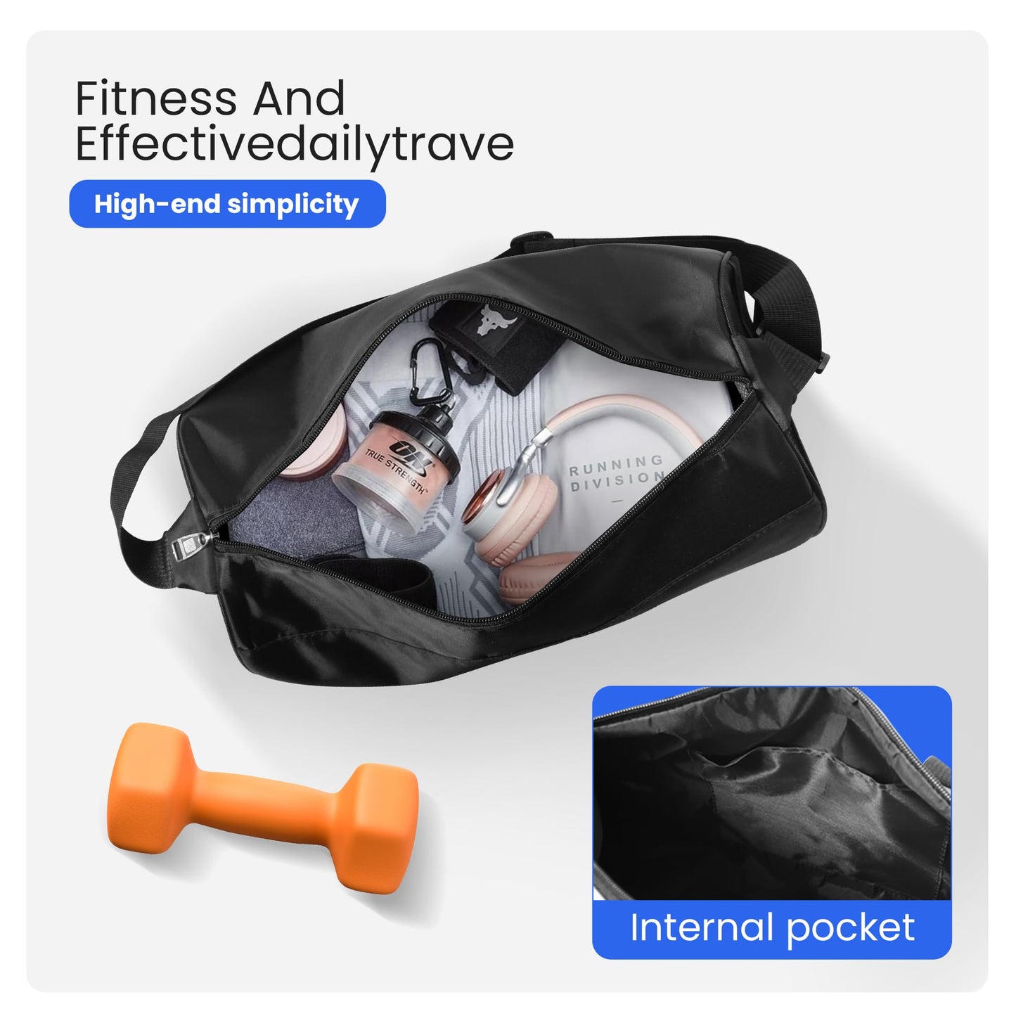 C&F BOGMOST Small Gym Bag for Women & Men,Small Lightweight Duffel Bag Carry On Bags Mini Duffel Travel Bag Waterproof Sports Bags for Workout/Sport/Travel, Black