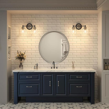 VONLUCE Bathroom Light Fixtures, 2-Light Vanity Light with Globe Glass Shades E26 Sockets, Bathroom Lights Over Mirror for Bedroom Hallway Living Room, Black & Nickel Finish