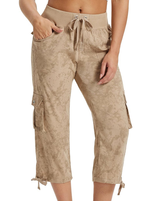MoFiz Womens Cargo Capris Lightweight Hiking Pants Quick Dry Casual Outdoor Loose Shorts Dirty Khaki 2XL