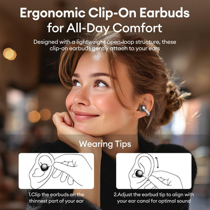 PAXA Clip On Earbuds, Clipbuds7 Open Ear Earbuds Wireless Bluetooth 5.4 with LED Display, Auto L-R Ear Recognition and Touch Control, Ultra-Light 4.5g Fit Comfort for Sports Fitness Daily Use, Silver