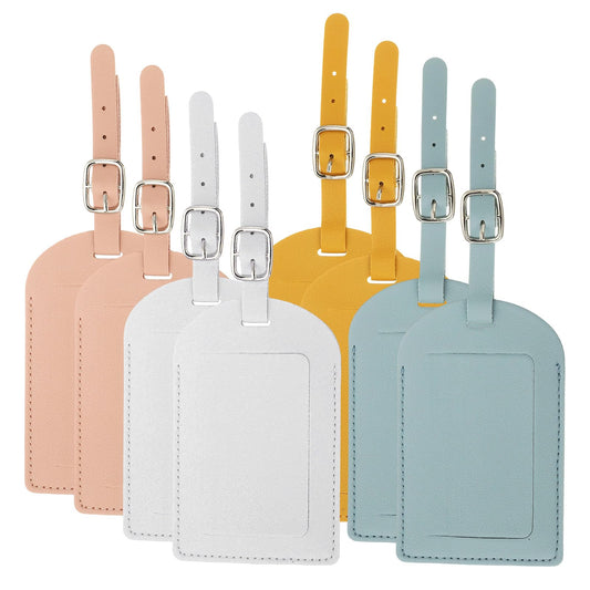 PATIKIL Leather Luggage Tag Side-Open, 8 Pcs Luggage Tags Cute Pu Bag Label Suitcase Name Labels for Suitcases Accessories Airplane Travel Essentials, Blue/Yellow/Pink/White