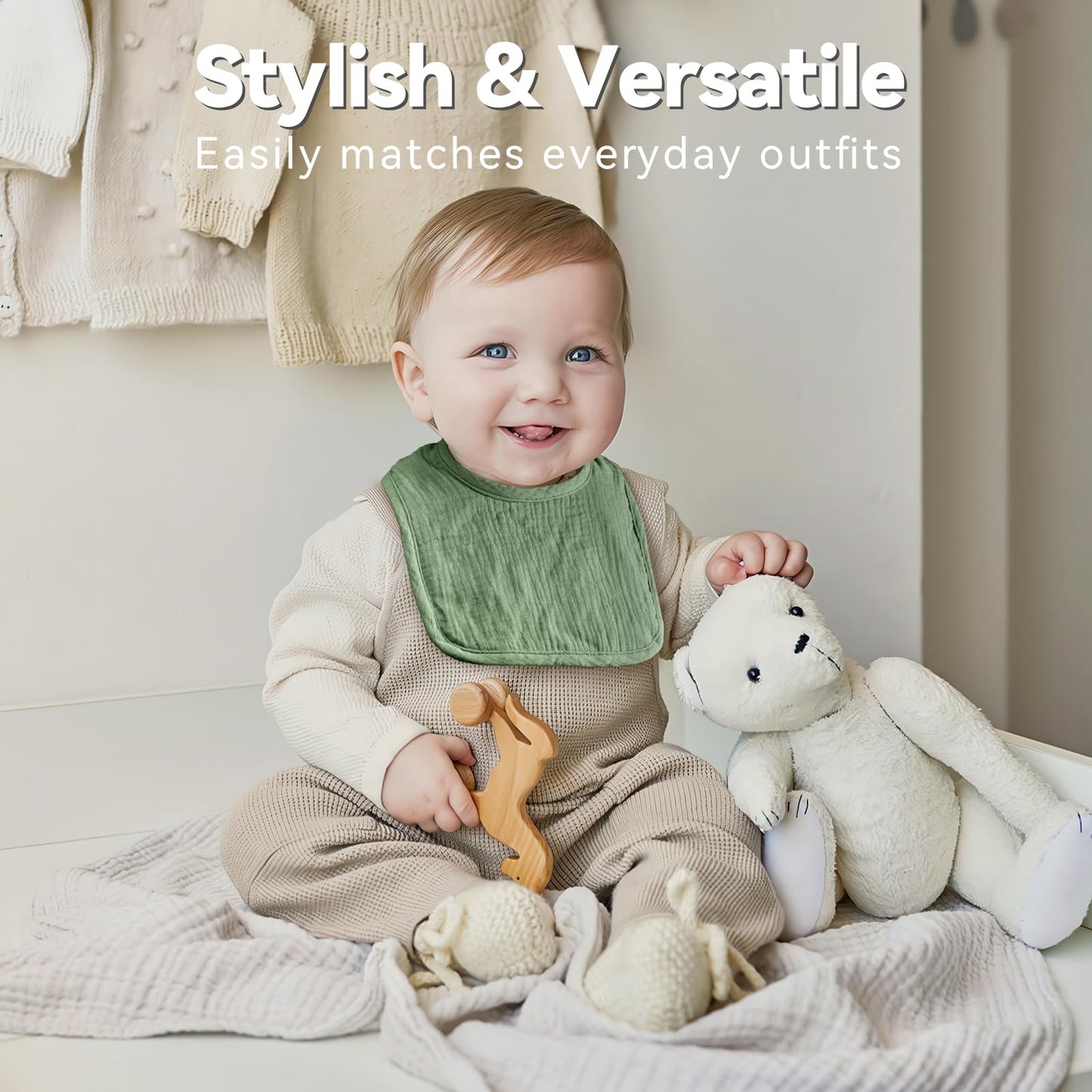 Wrrernsin Muslin Baby Bibs for Unisex Boys Girls, Cotton Drool Bib, Adjustable Newborn Bibs for Drooling and Teething