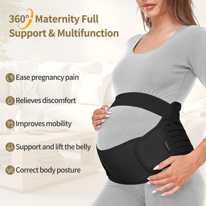 ChongErfei Maternity Belt, Pregnancy 3 in 1 Support Belt for Back/Pelvic/Hip Pain, Maternity Band Belly Support for Pregnancy Belly Support Band (M: Fit Ab 35.5"-47.3", Black)