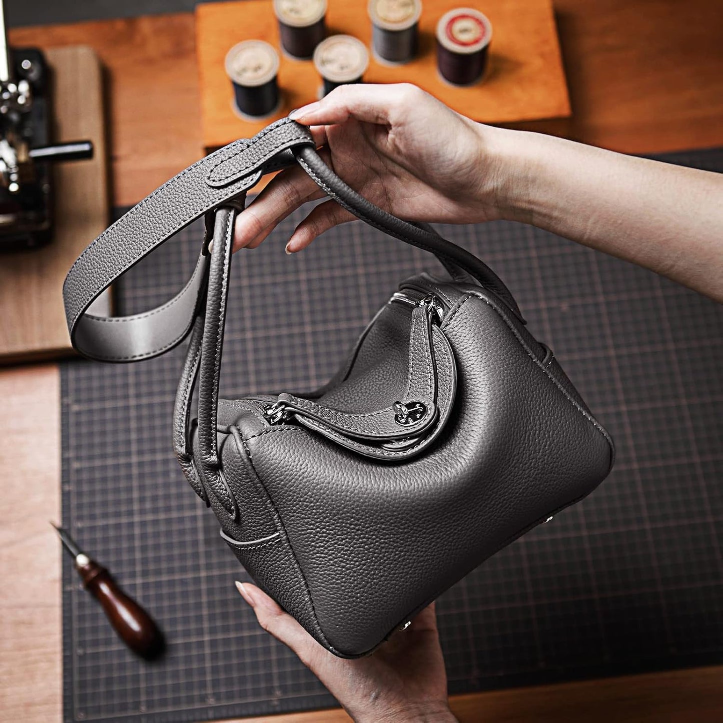 POPSEWING DIY Bag Kit, Leather Shoulder Bag Kit (Large, Navy Blue)