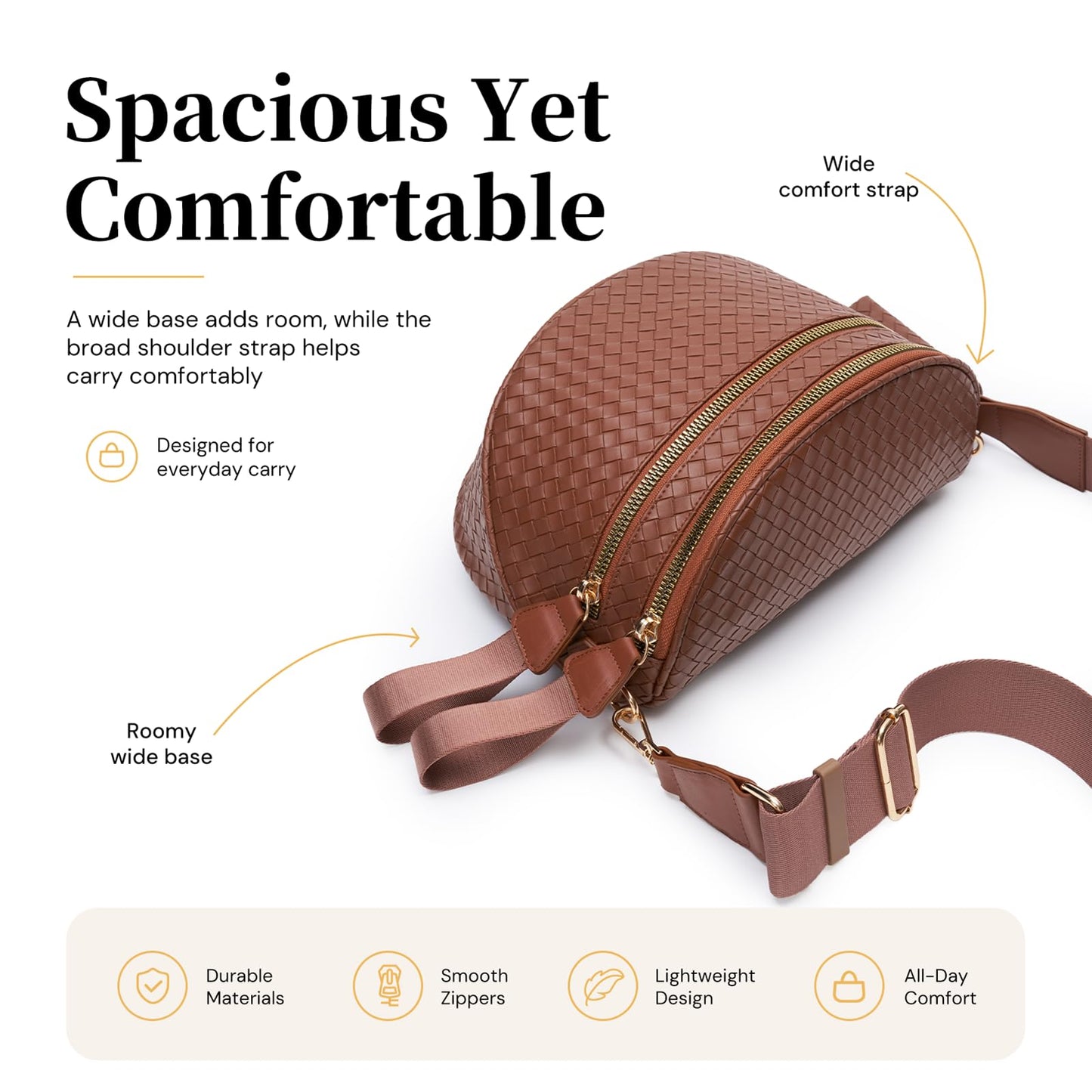 Woven Bum Bags for Women Vegan Leather Crossbody Bag with Coin Purse, Trendy Fanny Packs with Adjustable Wide Strap, Spacious Sling Shoulder Purse for Trave