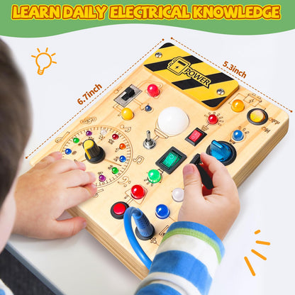 Iabedi Busy Board, Montessori Toy for 1-3 Years Old, Wooden Toddler Sensory Travel Toy, Ideal Gift for 1+ Year Old Boys (Busy Board Plus V2), Medium, Yellow