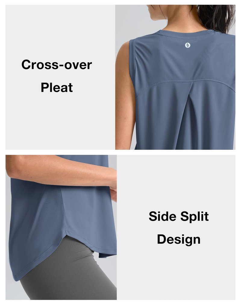 SANTINY Women's Sleeveless Workout Tops Breathable Lightweight Active Tennis Yoga Shirts Athletic Running Tank Tops for Women (Slate Blue_S)