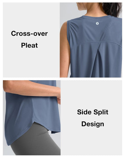 SANTINY Women's Sleeveless Workout Tops Breathable Lightweight Active Tennis Yoga Shirts Athletic Running Tank Tops for Women (Slate Blue_XS)
