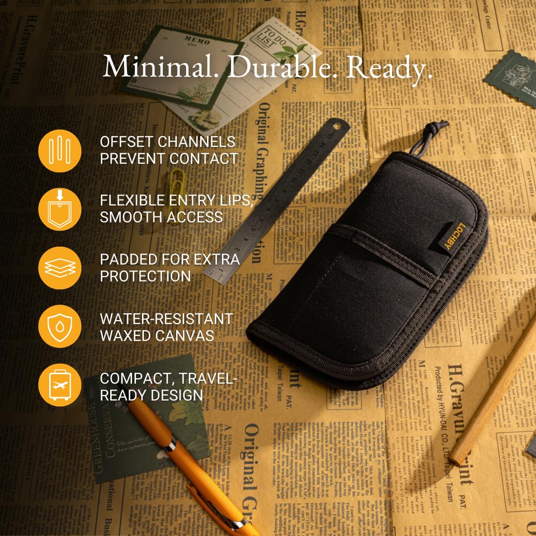 LOCHBY® Quattro | Slim and Elegant Pen Pouch, Durable Waxed Canvas, Lightly Padded for Fountain Pen and Mechanical Pencil, Compact Design Holds 4 Pens, for Everyday Carry, Travel and Creative Artists