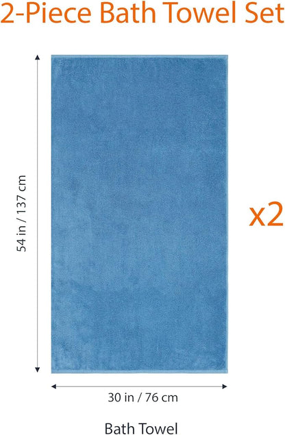Amazon Basics 2-Piece Quick-Dry Oversize Bath Towel, 100% Cotton, Lake Blue